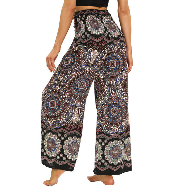 Pantalones anchos con estampado de mandala boho y piedras de Buda con cordones para mujer, pantalones de yoga - image 3