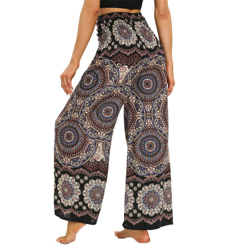 Pantalones anchos con estampado de mandala boho y piedras de Buda con cordones para mujer, pantalones de yoga - image 3