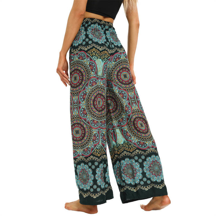 Pantalones anchos con estampado de mandala boho y piedras de Buda con cordones para mujer, pantalones de yoga - image 11