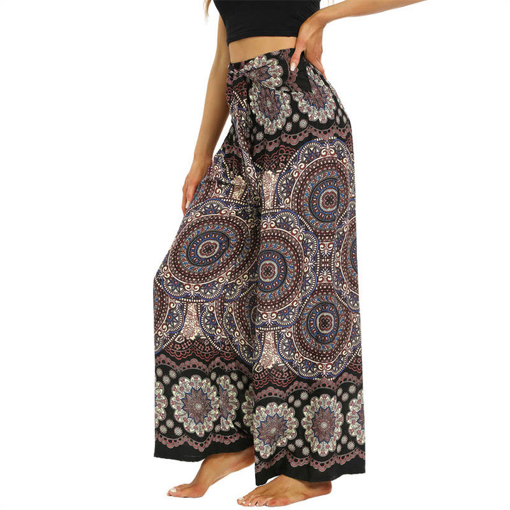 Pantalones anchos con estampado de mandala boho y piedras de Buda con cordones para mujer, pantalones de yoga - image 2