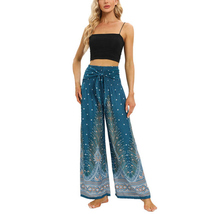 Pantalones de pierna ancha con piedras de Buda, plumas de pavo real boho y cordones, pantalones de yoga para mujer - image 15