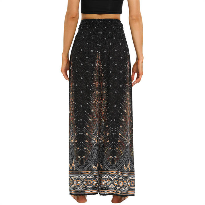 Pantalones de pierna ancha con piedras de Buda, plumas de pavo real boho y cordones, pantalones de yoga para mujer - image 3