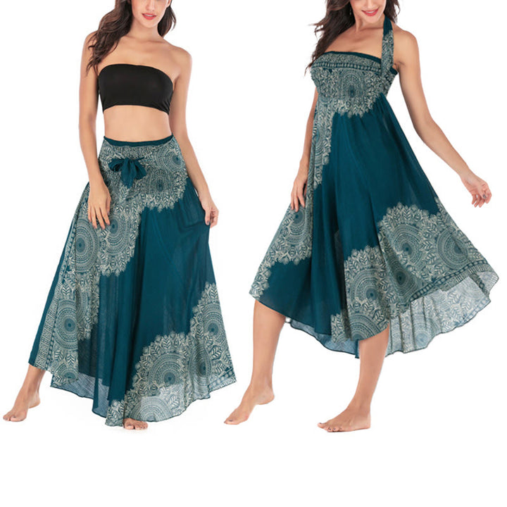 Buddha Stones Dos Estilos Vestir Boho Mandala Flor Falda Vestido Playa - Turquesa oscuro - US4-12, UK/AU8-16, EU36-44 (F) - image 0
