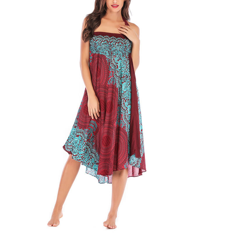 Vestido con falda de encaje y estampado de rosa de los vientos estilo bohemio de Buddha Stones Two Style Wear - image 41