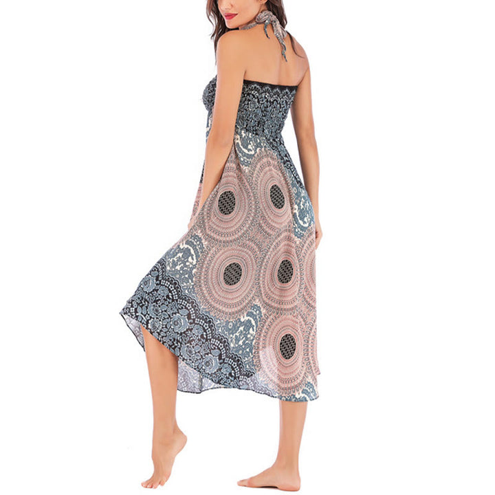 Vestido con falda de encaje y estampado de rosa de los vientos estilo bohemio de Buddha Stones Two Style Wear - image 33