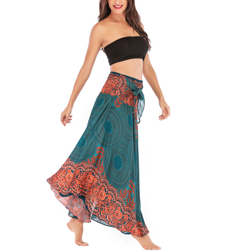 Vestido con falda de encaje y estampado de rosa de los vientos estilo bohemio de Buddha Stones Two Style Wear - image 3