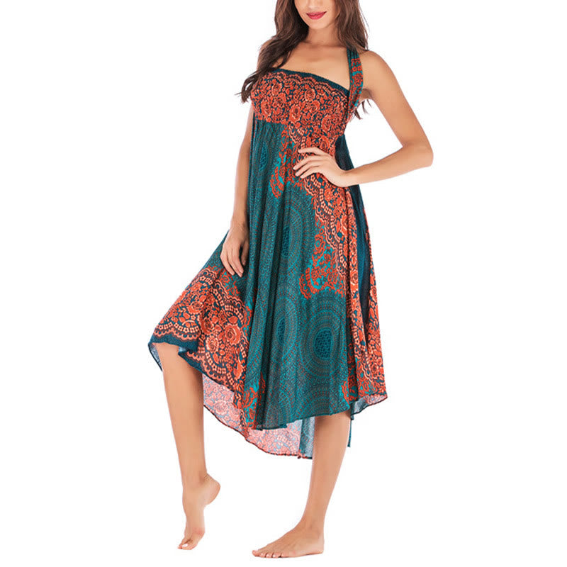 Vestido con falda de encaje y estampado de rosa de los vientos estilo bohemio de Buddha Stones Two Style Wear - image 8