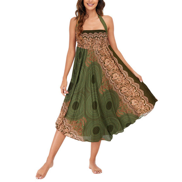 Vestido con falda de encaje y estampado de rosa de los vientos estilo bohemio de Buddha Stones Two Style Wear - image 20