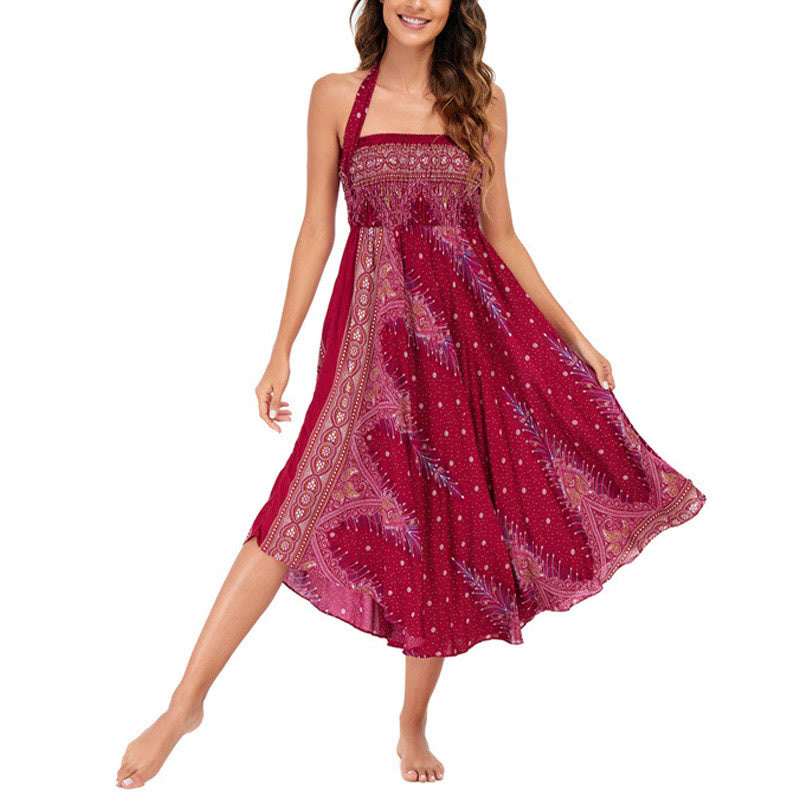 Buddha Stones Dos Estilos Vestir Boho Verano Plumas de Pavo Real Falda Vestido con Cordones - image 17