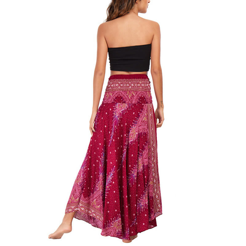 Buddha Stones Dos Estilos Vestir Boho Verano Plumas de Pavo Real Falda Vestido con Cordones - image 19