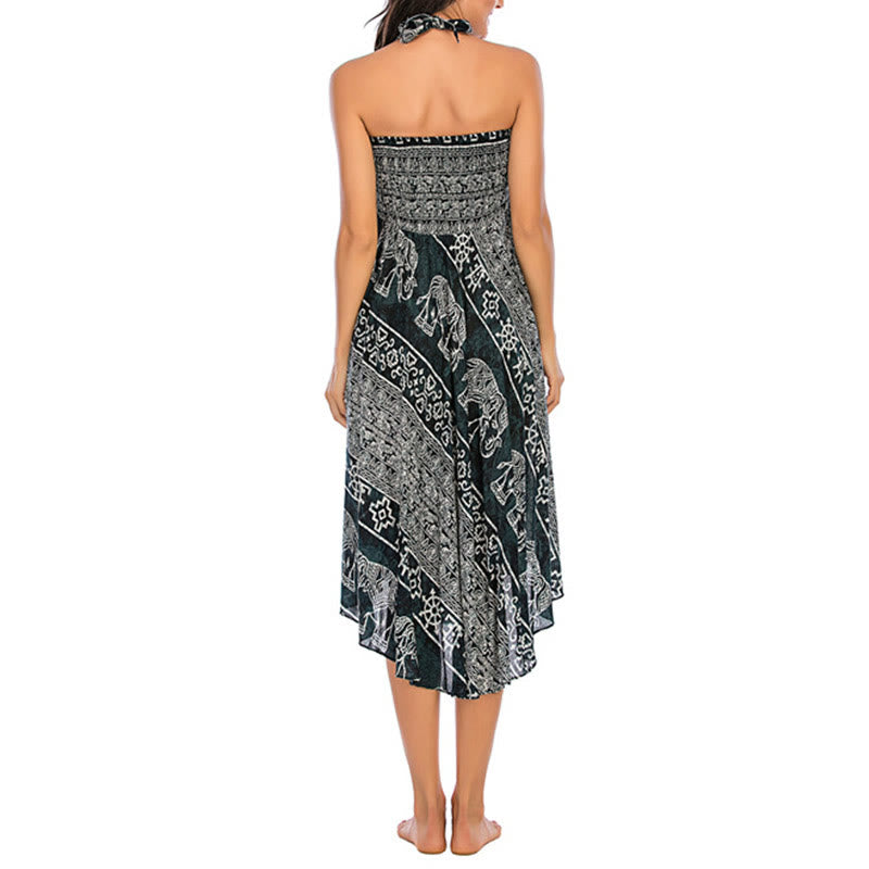 Buddha Stones Estilo Doble Vestir Boho Elefante Geometría Falda con Lazo - image 7