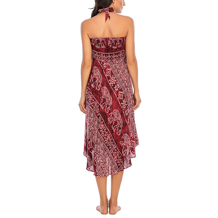 Buddha Stones Estilo Doble Vestir Boho Elefante Geometría Falda con Lazo - image 15