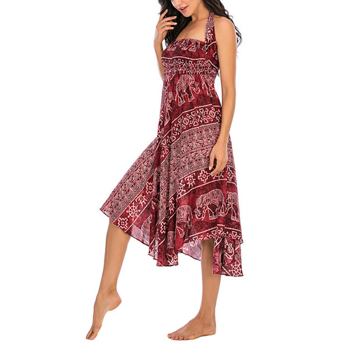 Buddha Stones Estilo Doble Vestir Boho Elefante Geometría Falda con Lazo - image 16