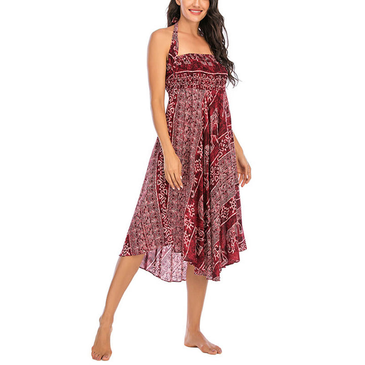 Buddha Stones Estilo Doble Vestir Boho Elefante Geometría Falda con Lazo - image 14