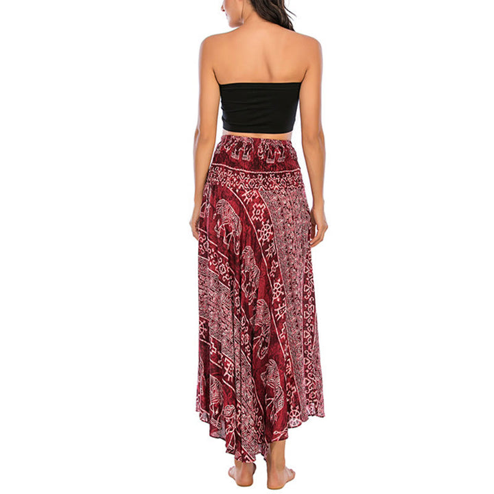 Buddha Stones Estilo Doble Vestir Boho Elefante Geometría Falda con Lazo - image 12