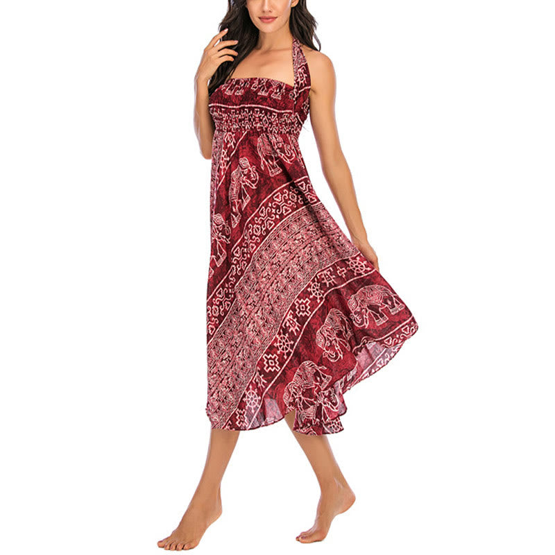 Buddha Stones Estilo Doble Vestir Boho Elefante Geometría Falda con Lazo - image 10