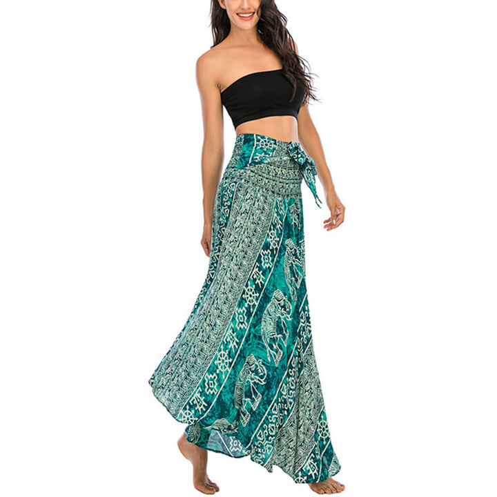 Buddha Stones Estilo Doble Vestir Boho Elefante Geometría Falda con Lazo - image 27