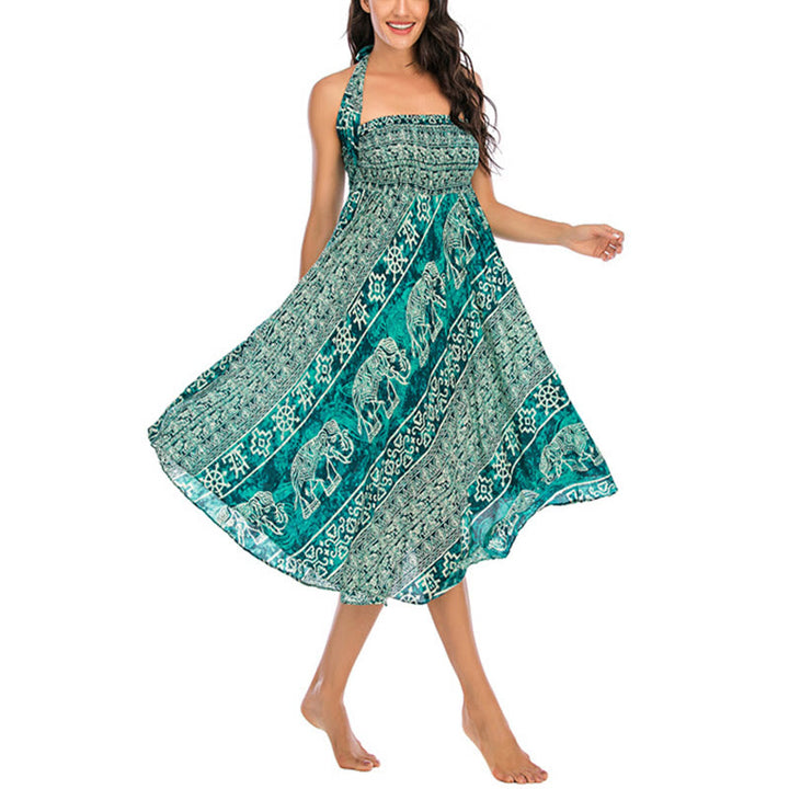 Buddha Stones Estilo Doble Vestir Boho Elefante Geometría Falda con Lazo - image 26