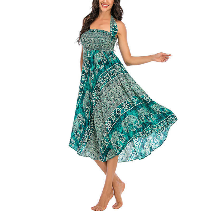 Buddha Stones Estilo Doble Vestir Boho Elefante Geometría Falda con Lazo - image 30