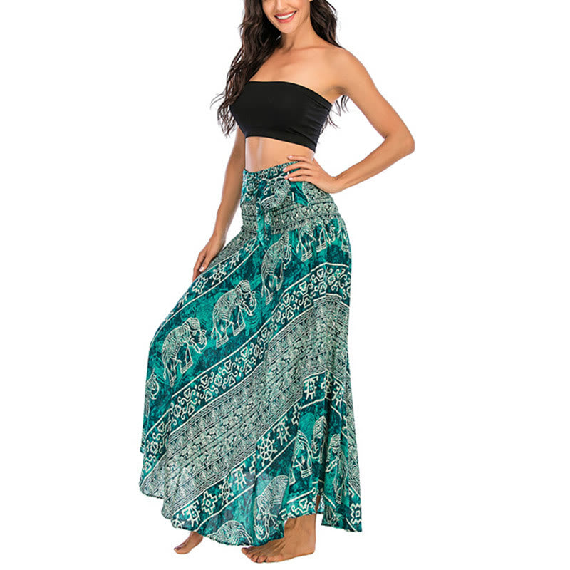 Buddha Stones Estilo Doble Vestir Boho Elefante Geometría Falda con Lazo - image 29