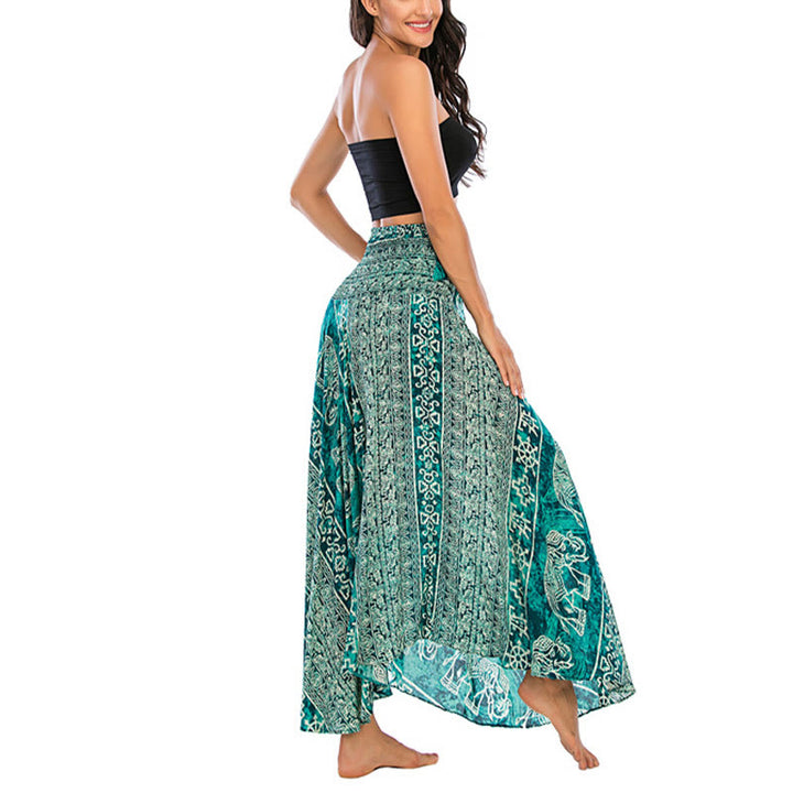 Buddha Stones Estilo Doble Vestir Boho Elefante Geometría Falda con Lazo - image 28