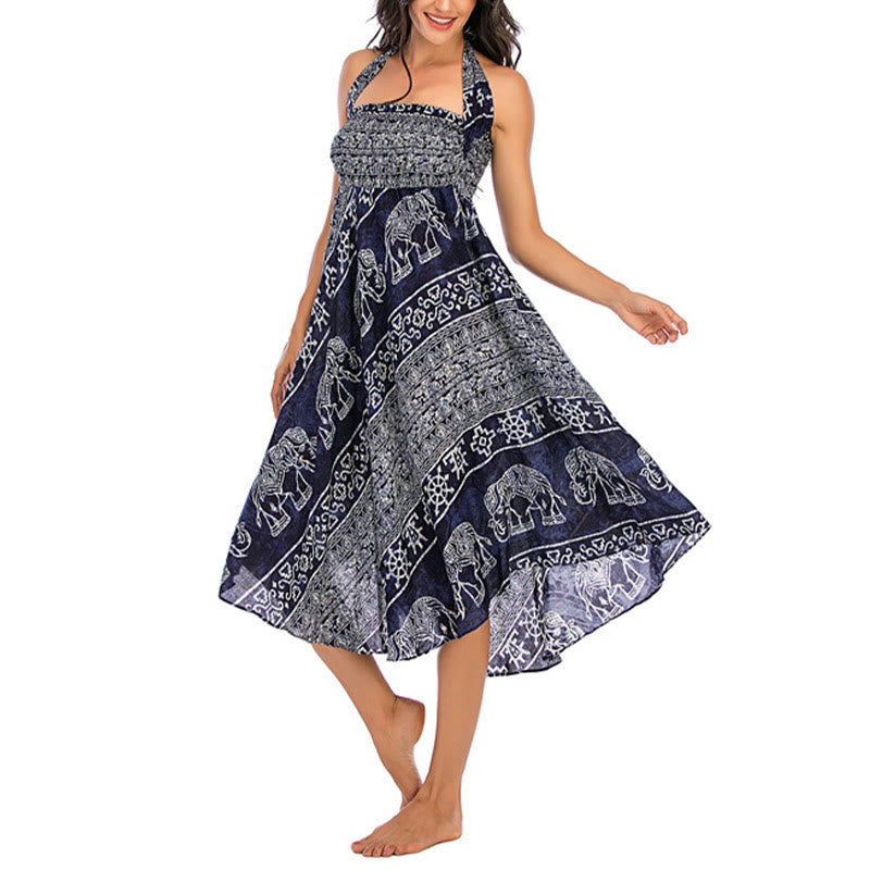 Buddha Stones Estilo Doble Vestir Boho Elefante Geometría Falda con Lazo - image 19