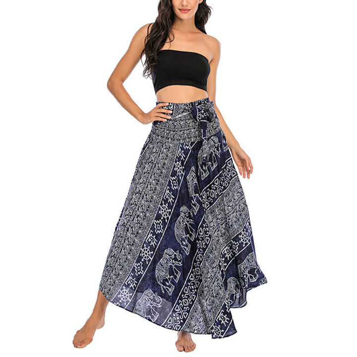 Buddha Stones Estilo Doble Vestir Boho Elefante Geometría Falda con Lazo - image 18