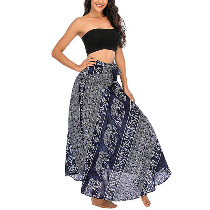 Buddha Stones Estilo Doble Vestir Boho Elefante Geometría Falda con Lazo - image 20