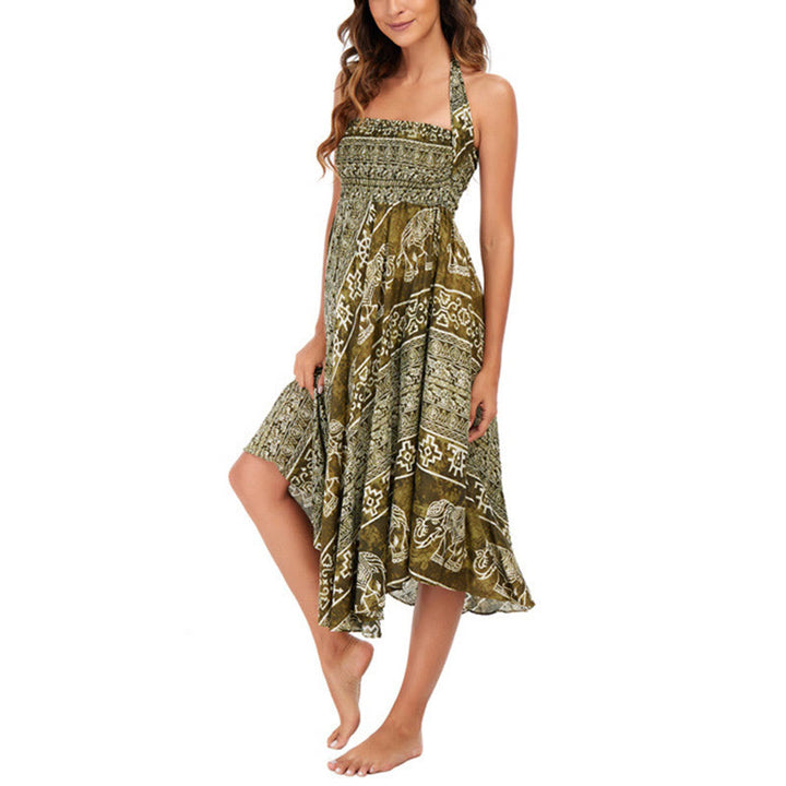 Buddha Stones Estilo Doble Vestir Boho Elefante Geometría Falda con Lazo - image 37
