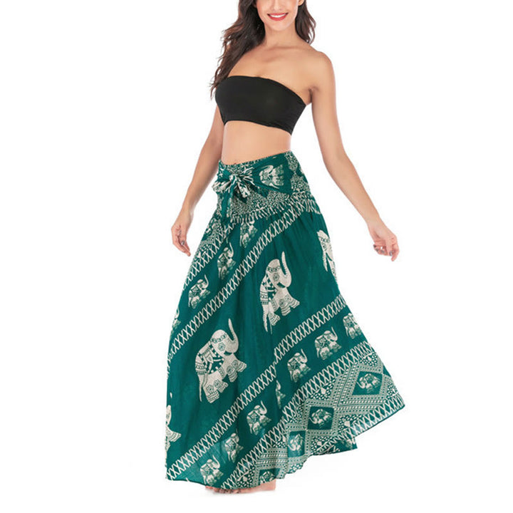 Buddha Stones Dos Estilos Para Usar Bohemio Verano Líneas de Elefante Vestido de Falda con Cierre de Cordón