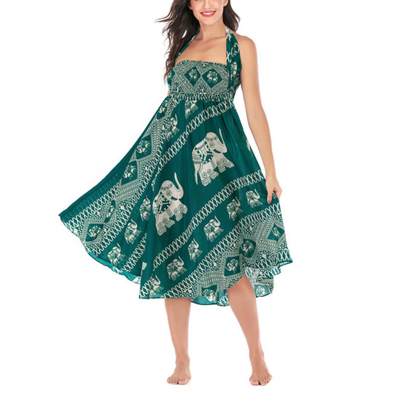 Buddha Stones Dos Estilos Para Usar Bohemio Verano Líneas de Elefante Vestido de Falda con Cierre de Cordón