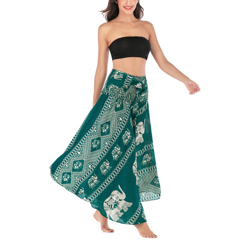 Buddha Stones Dos Estilos Para Usar Bohemio Verano Líneas de Elefante Vestido de Falda con Cierre de Cordón