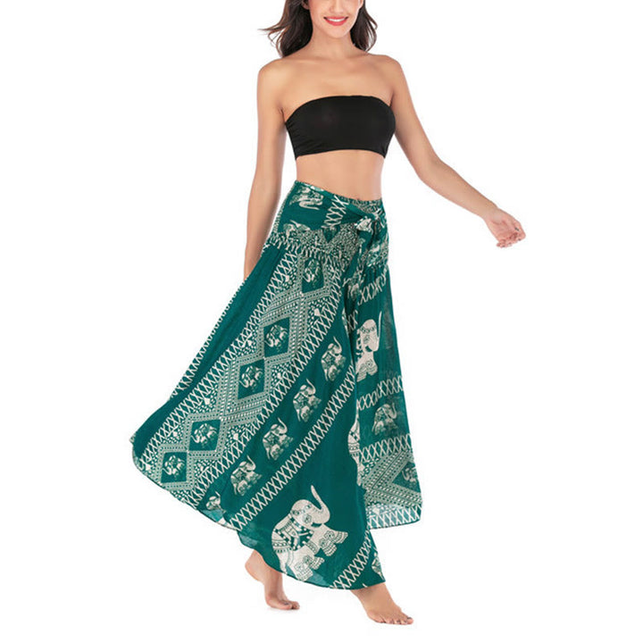 Buddha Stones Dos Estilos Para Usar Bohemio Verano Líneas de Elefante Vestido de Falda con Cierre de Cordón