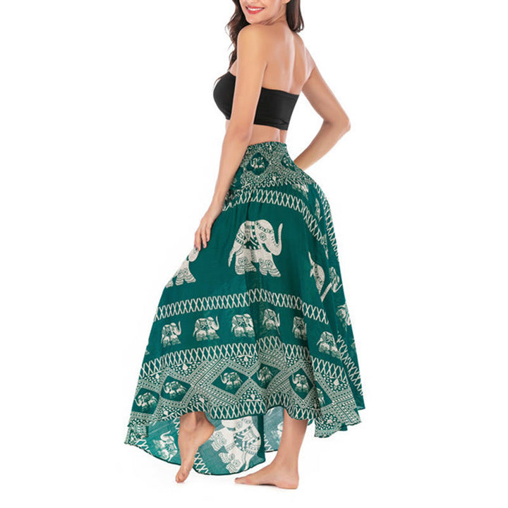 Buddha Stones Dos Estilos Para Usar Bohemio Verano Líneas de Elefante Vestido de Falda con Cierre de Cordón