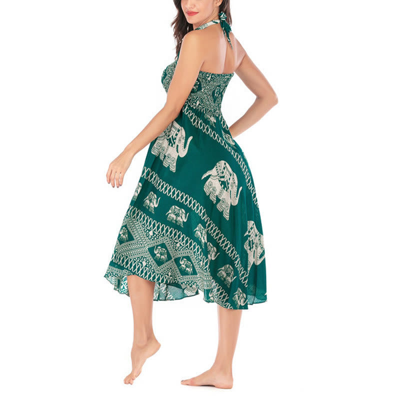 Buddha Stones Dos Estilos Para Usar Bohemio Verano Líneas de Elefante Vestido de Falda con Cierre de Cordón