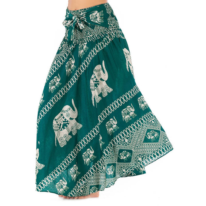 Buddha Stones Dos Estilos Para Usar Bohemio Verano Líneas de Elefante Vestido de Falda con Cierre de Cordón