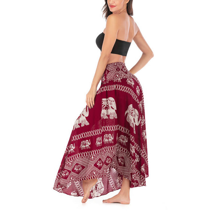 Buddha Stones Dos Estilos Para Usar Bohemio Verano Líneas de Elefante Vestido de Falda con Cierre de Cordón