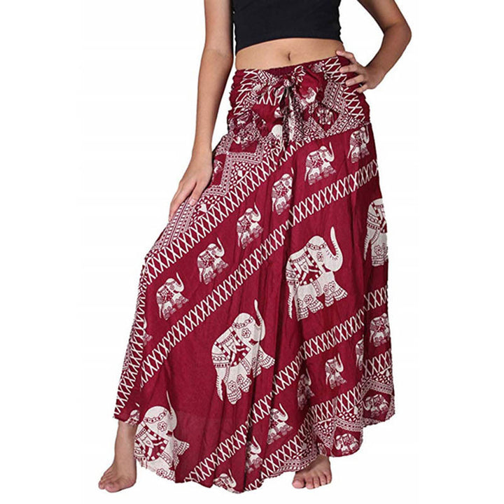Buddha Stones Dos Estilos Para Usar Bohemio Verano Líneas de Elefante Vestido de Falda con Cierre de Cordón