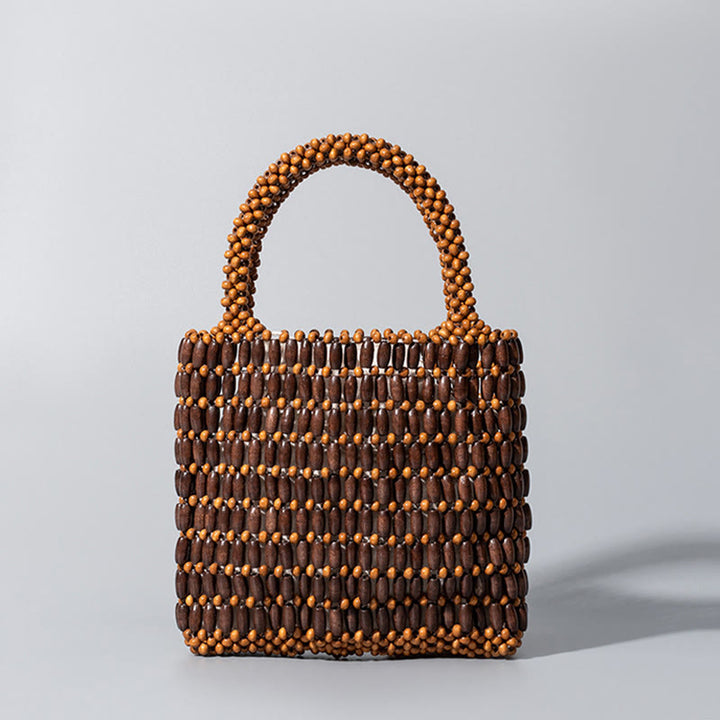 Bolso de Mano de Cuentas de Madera Tejido a Mano con Piedras de Buda
