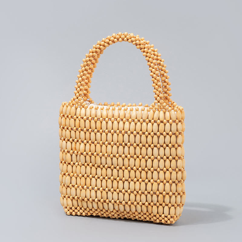Bolso de Mano de Cuentas de Madera Tejido a Mano con Piedras de Buda