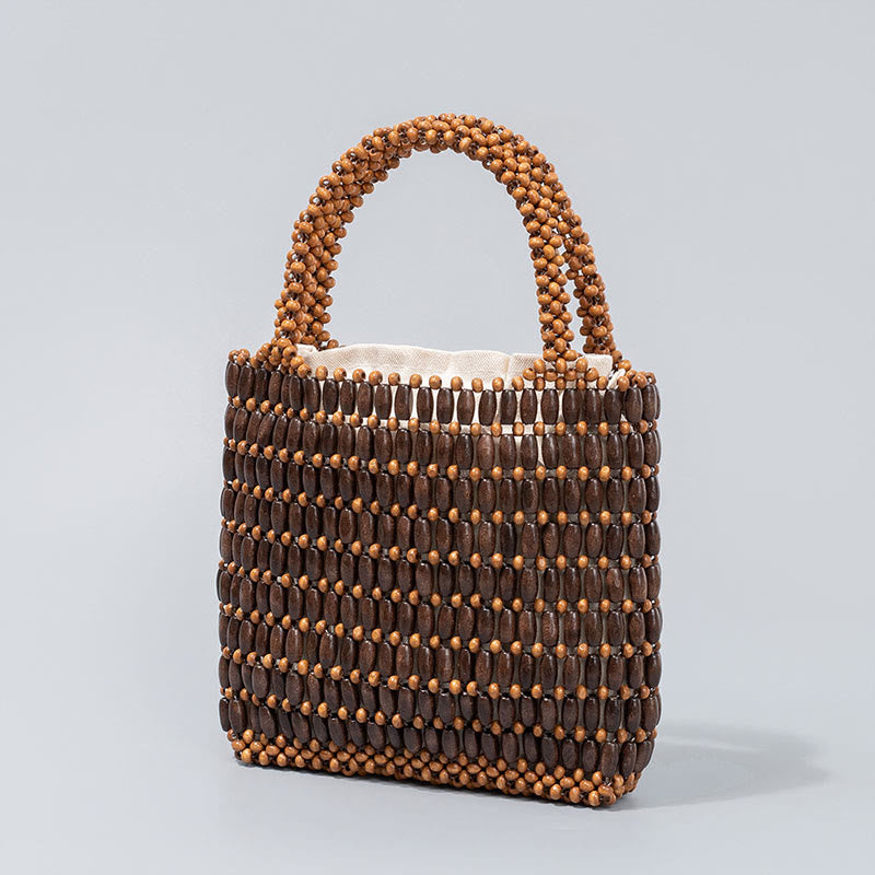 Bolso de Mano de Cuentas de Madera Tejido a Mano con Piedras de Buda