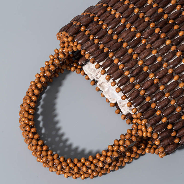 Bolso de Mano de Cuentas de Madera Tejido a Mano con Piedras de Buda