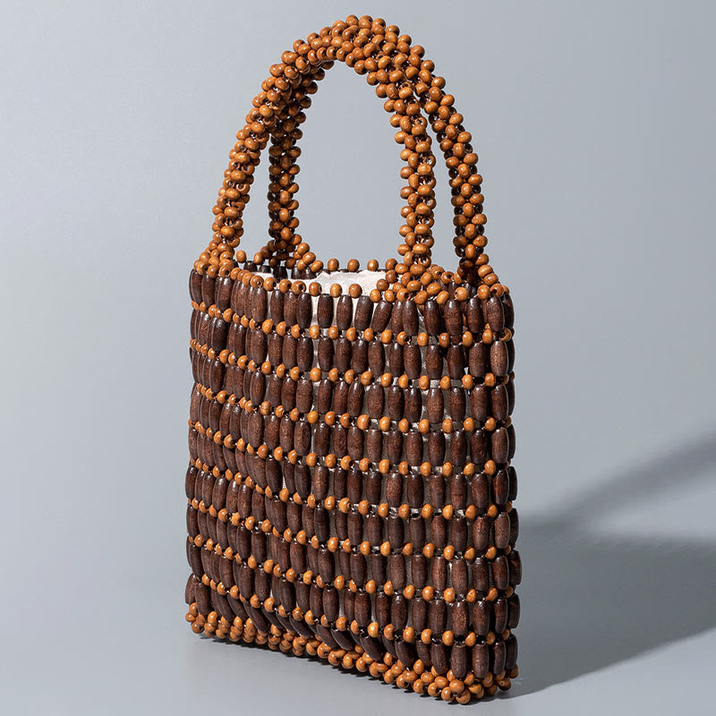 Bolso de Mano de Cuentas de Madera Tejido a Mano con Piedras de Buda