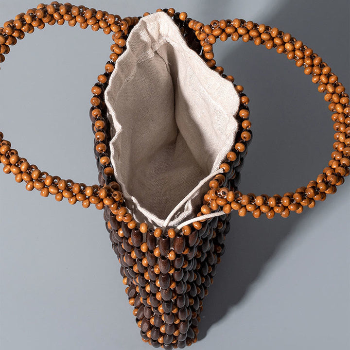 Bolso de Mano de Cuentas de Madera Tejido a Mano con Piedras de Buda