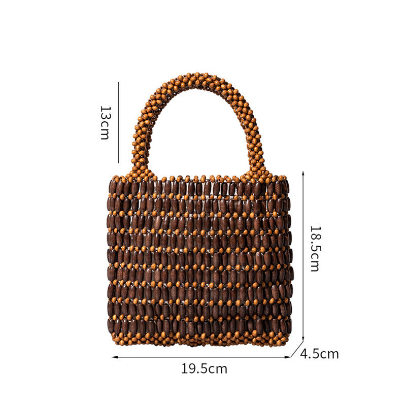 Bolso de Mano de Cuentas de Madera Tejido a Mano con Piedras de Buda