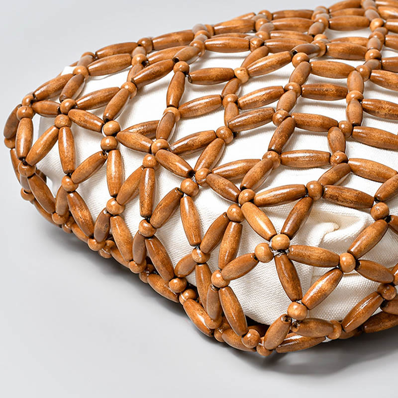 Bolso de hombro con cuentas de madera tejidas a mano con piedras de Buda