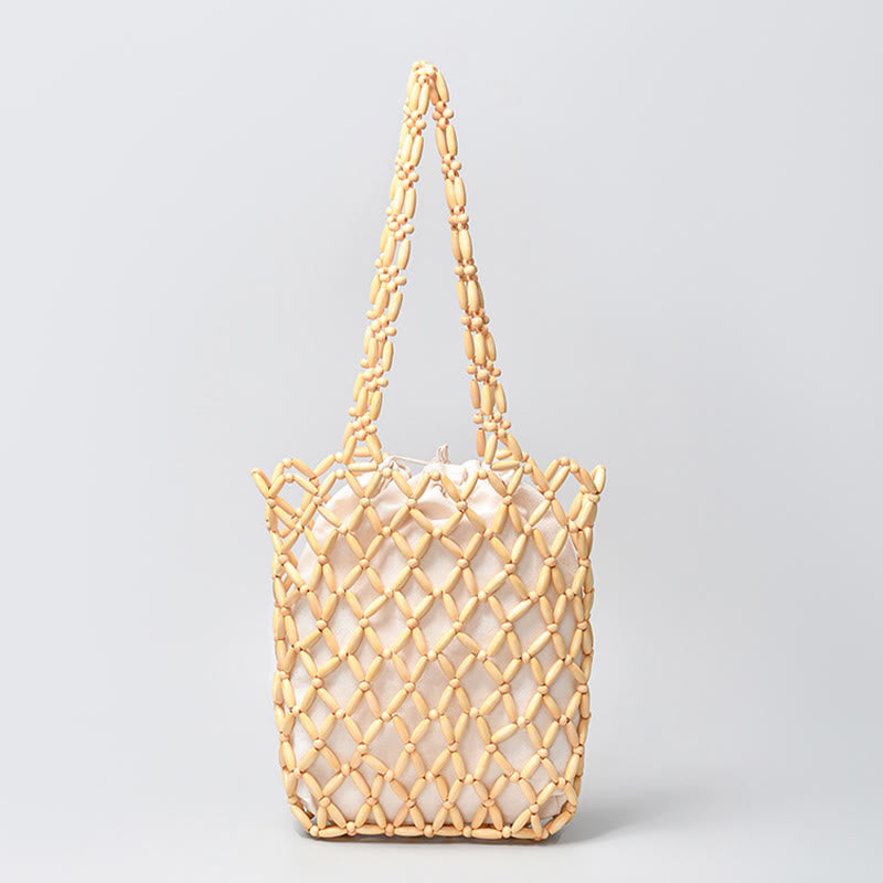 Bolso de hombro con cuentas de madera tejidas a mano con piedras de Buda