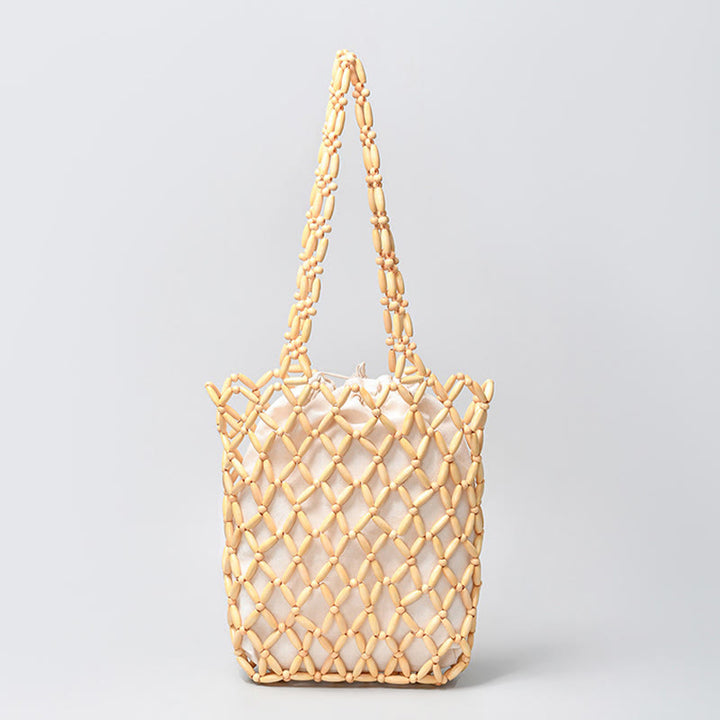 Bolso de hombro con cuentas de madera tejidas a mano con piedras de Buda