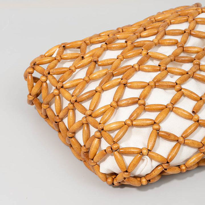 Bolso de hombro con cuentas de madera tejidas a mano con piedras de Buda