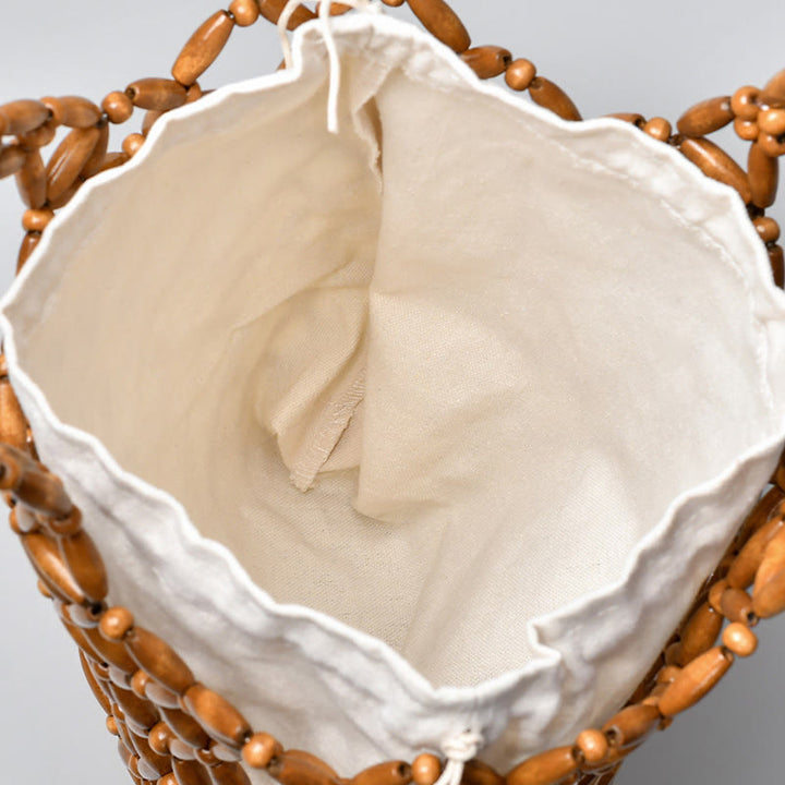 Bolso de hombro con cuentas de madera tejidas a mano con piedras de Buda